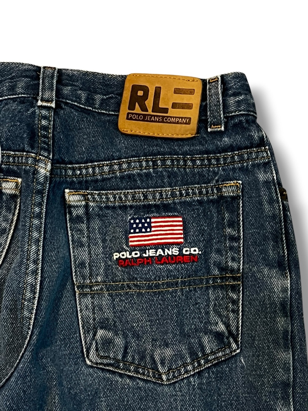 Vintage Ralph Lauren Polo Jeans Co 26x27 Embroidered USA Flag Straight Leg